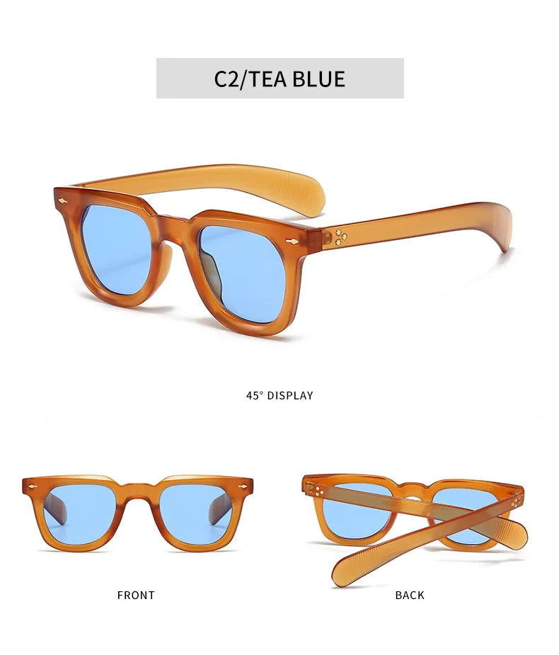 Ins Popular Women Square Sunglasses Men Vintage Rivets Punk Female Shades UV400 Fashion Male Sun Glasses