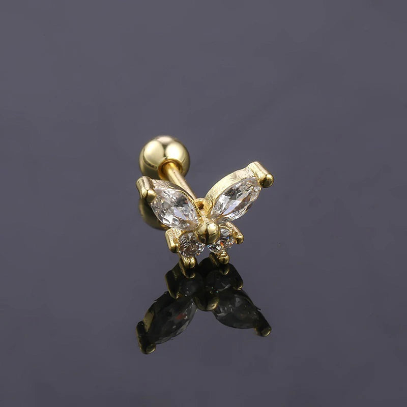 1Pcs Butterfly Earring for Women Ear Bone Nail Cartilage Earring Spiral Stud Earring Body Jewelry Gifts