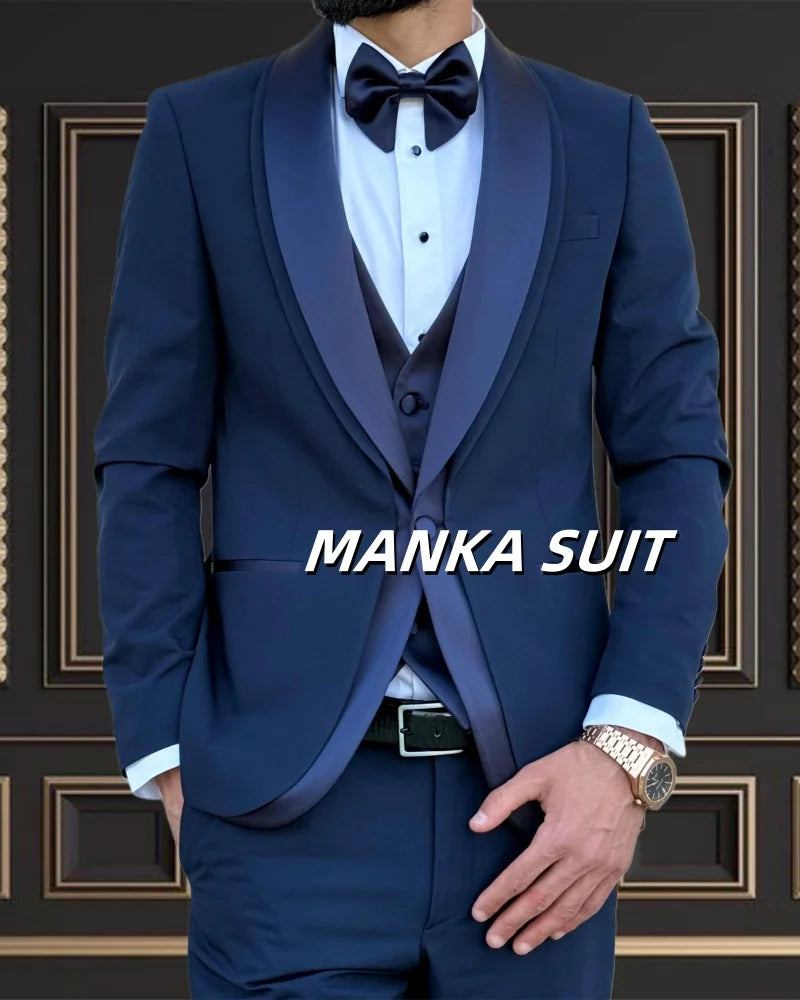 Elegant Shawl Lapel One Single Breasted Wedding Party Tuxedo 3pcs Blazer Vest Pant Formal Man Suits Customized Ropa hombre
