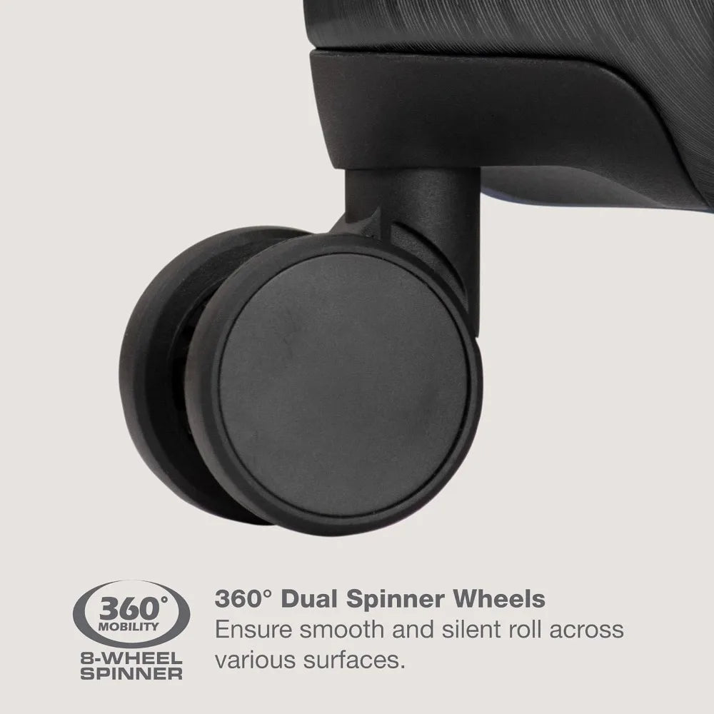 U.S. Traveler Boren Polycarbonate Hardside Rugged Travel Suitcase Luggage with 8 Spinner Wheels, Aluminum Handle, Black, Checked