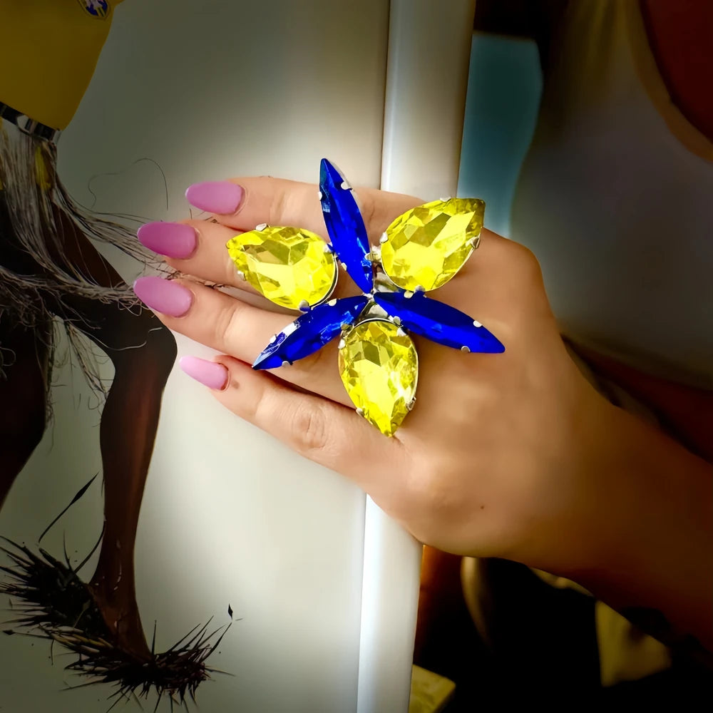 Stonefans Crystal Statement Open Ring Water Drop Cocktail Party Gift Dramatic Geometric Rhinestone Finger Jewelry Adjustable