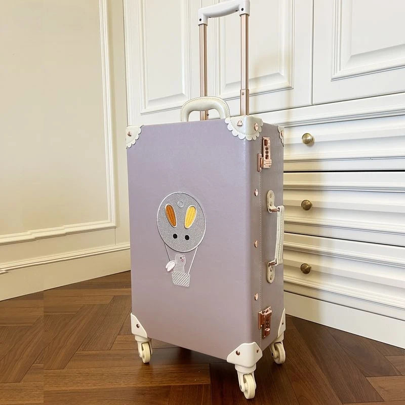 Vintage Style Luggage Carry On Trolley Suitcase With 360° Wheels For Women Men In Pink 20 22 24 26 Inch Cute Retro Travel Bag