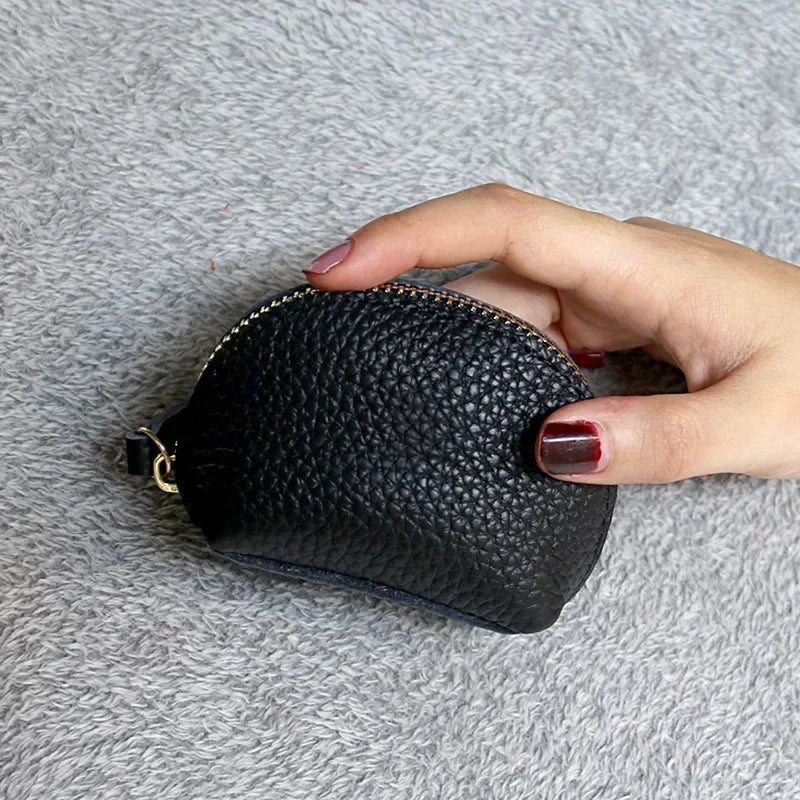 Fashion Style Shell Coin Purse Mini Change Wallet Genuine Leather Key Coin Storage Bag Women Zipper Small Wallet  Mini Purse