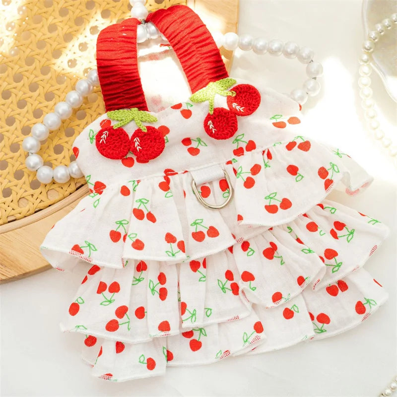 Sweet Cat Dog Dress Summer Clothes Cherry Pattern Girls Sling Dog Vest Skirt For Small Medium Dogs Chihuahua Puppy Dog Dress XXL
