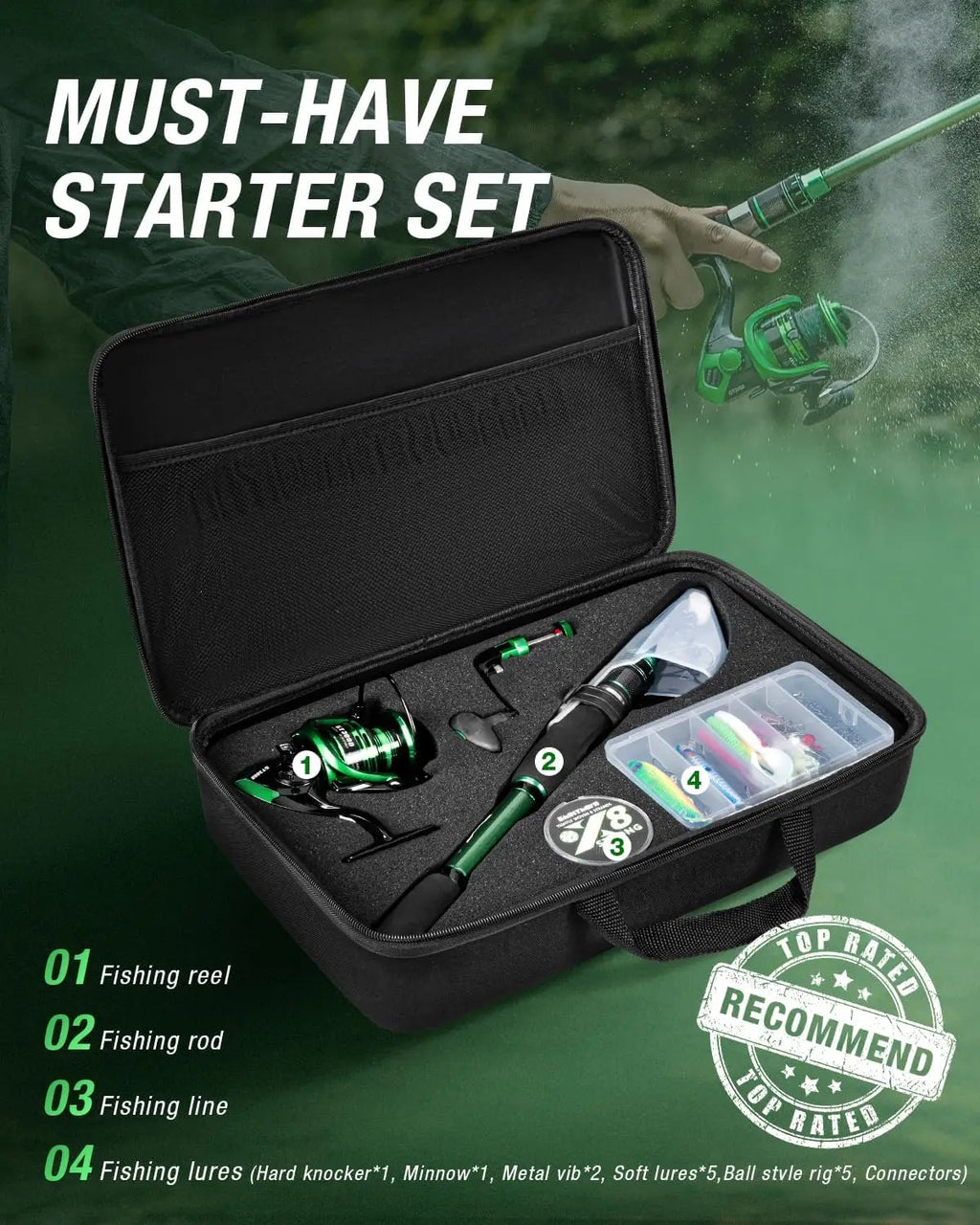 Fishing Rod and Reel Combo, Telescoping Fishing Pole Travel Kit with Carrier Bag for Freshwater for Men