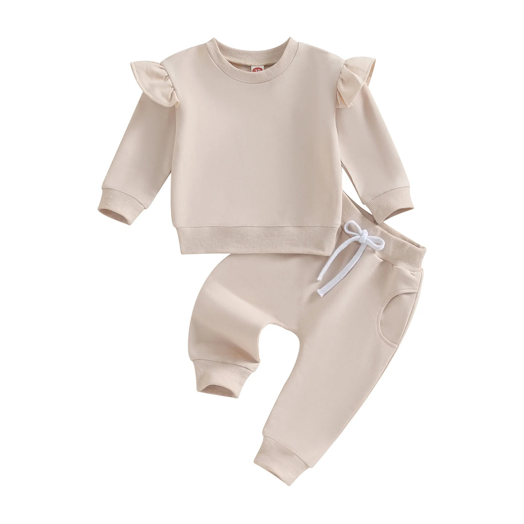 Tregren 0-24M Infant Baby Girls Clothes Long Sleeve Solid Color Sweatshirt Tops Pants 2pcs Set Outfits Toddler Casual Tracksuit