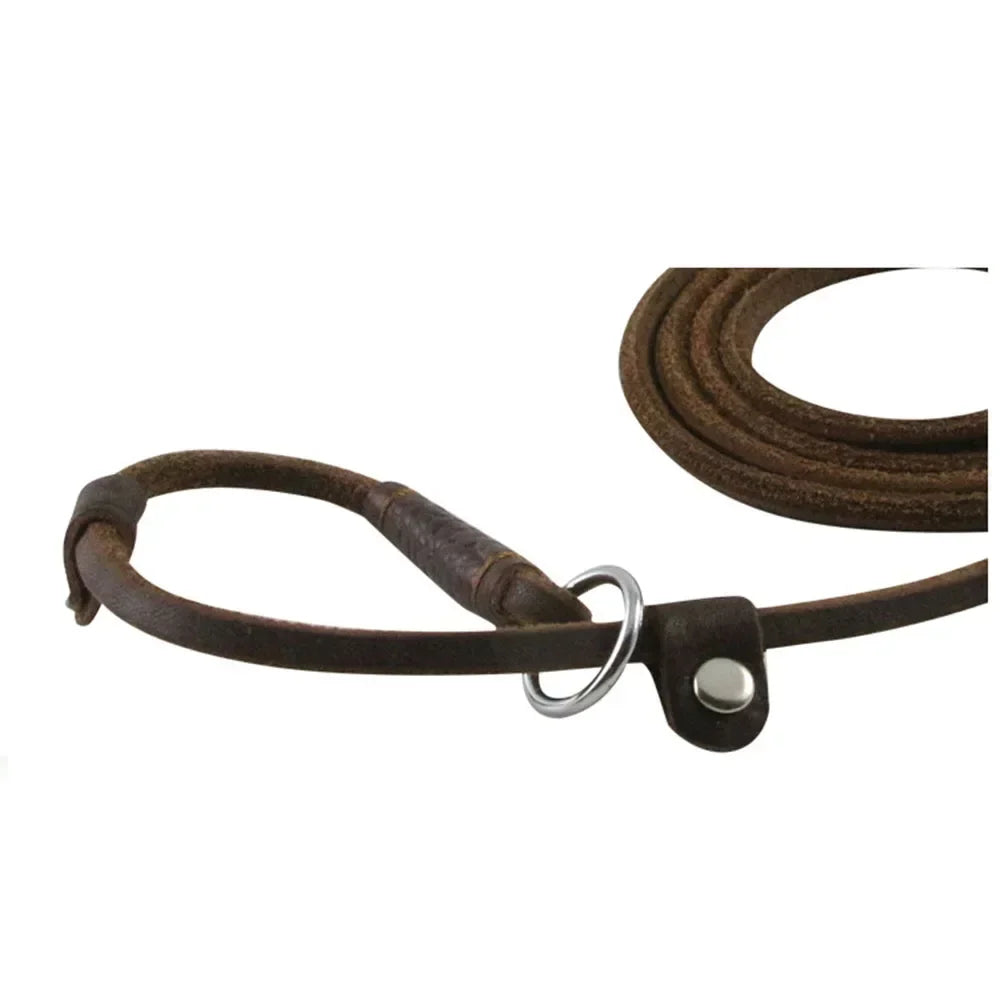 Genuine Leather Slip Dog Leash for Small Medium Dogs Puppy Pet Lightweight Soft Thin Sturdy Adjustable Slip Lead Dog Leash Brown