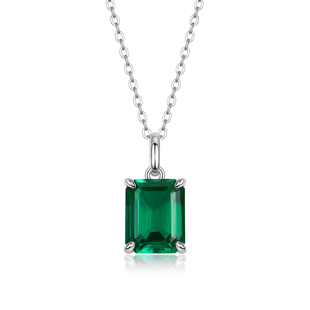 JIUZUAN Green Lab Emerald Pendant Necklace 925 Silver 18K Gold Plated Elegant Jewelry Gift for Women Comes with GRA Certificate