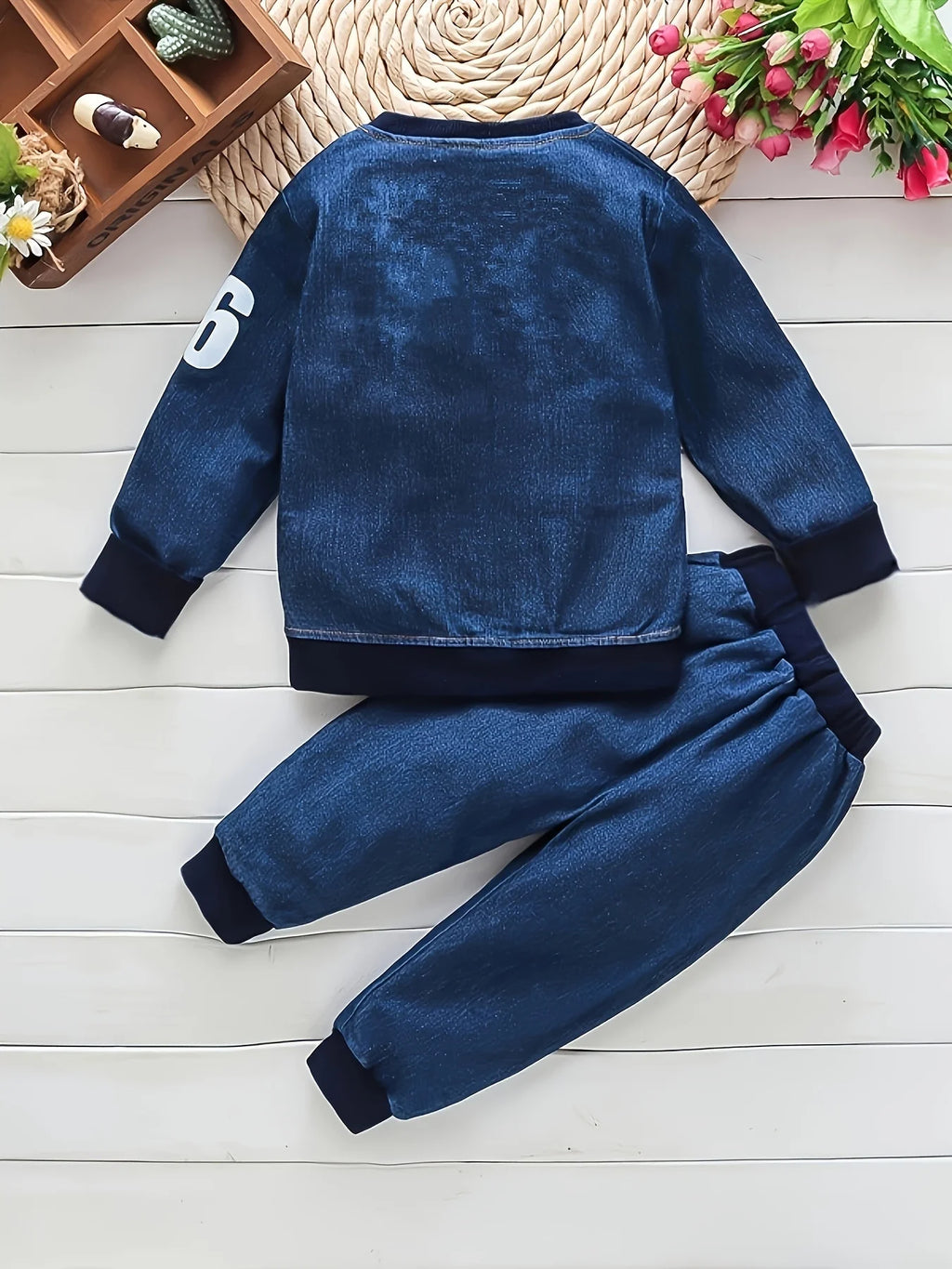 Spring  Autumn Toddler Boy Digital Printed Denim Coat+Elastic Jeans Sets