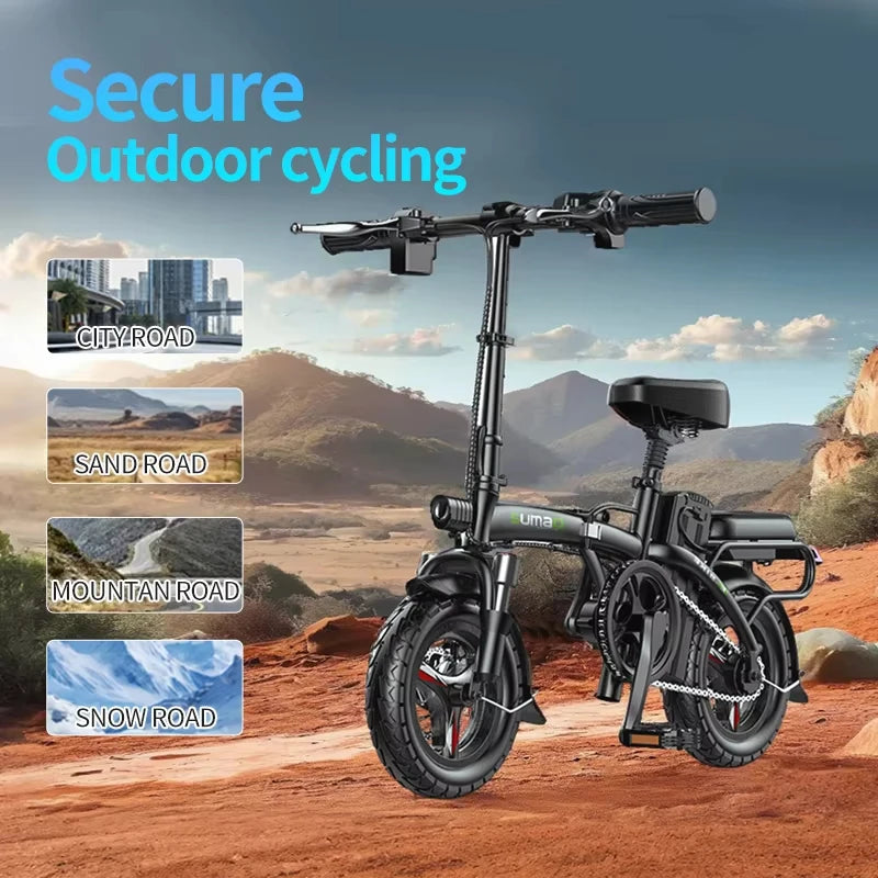 Foldable Electric Bike 400W Motor 48V 10/15/20Ah Removable Battery 45 Miles Range City Commute Ebike 14" Cruiser Bicycle