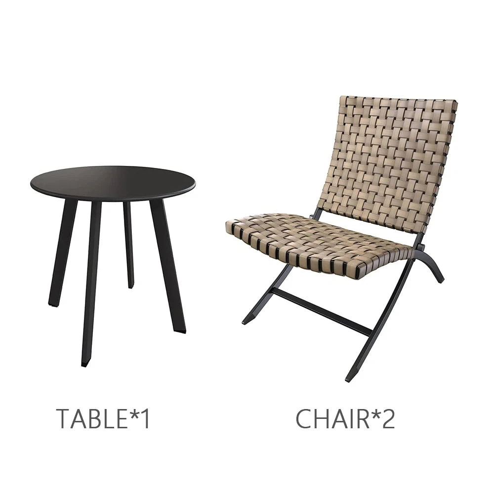 3 Piece Leather Texture Wicker Patio Chairs, Foldable Balcony Furniture Set with Outdoor Lounge Seating and Side Table