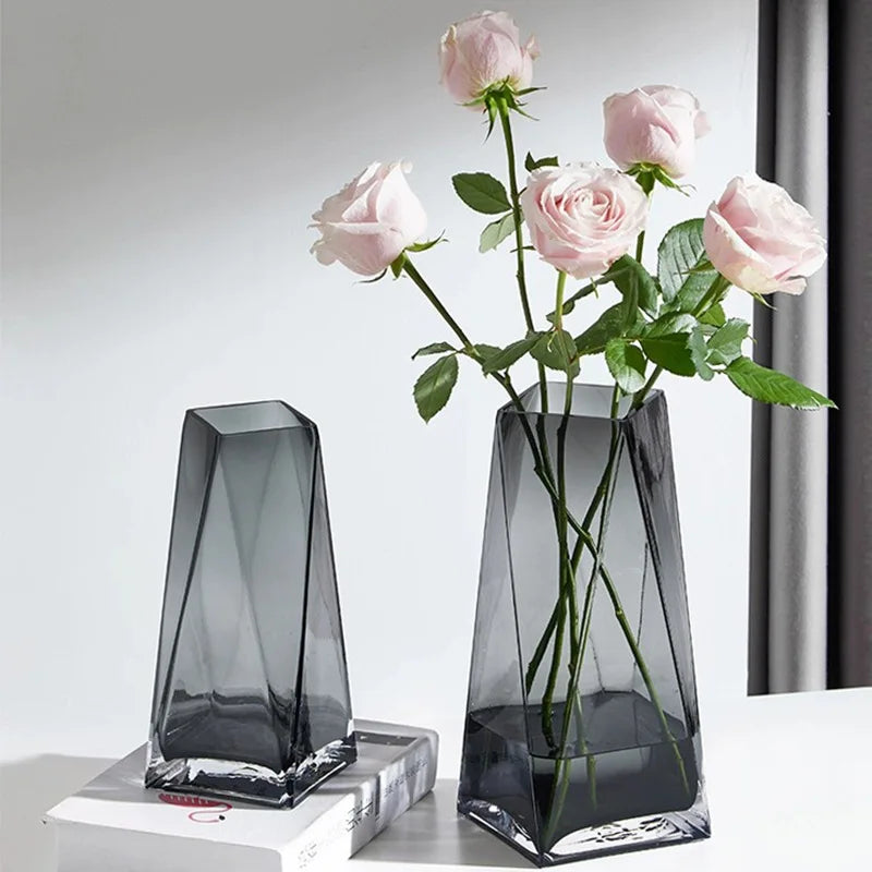 Modern Simple Transparent Geometric Three-dimensional Diamond Glass Vase Creative Living Room Water Culture Flower