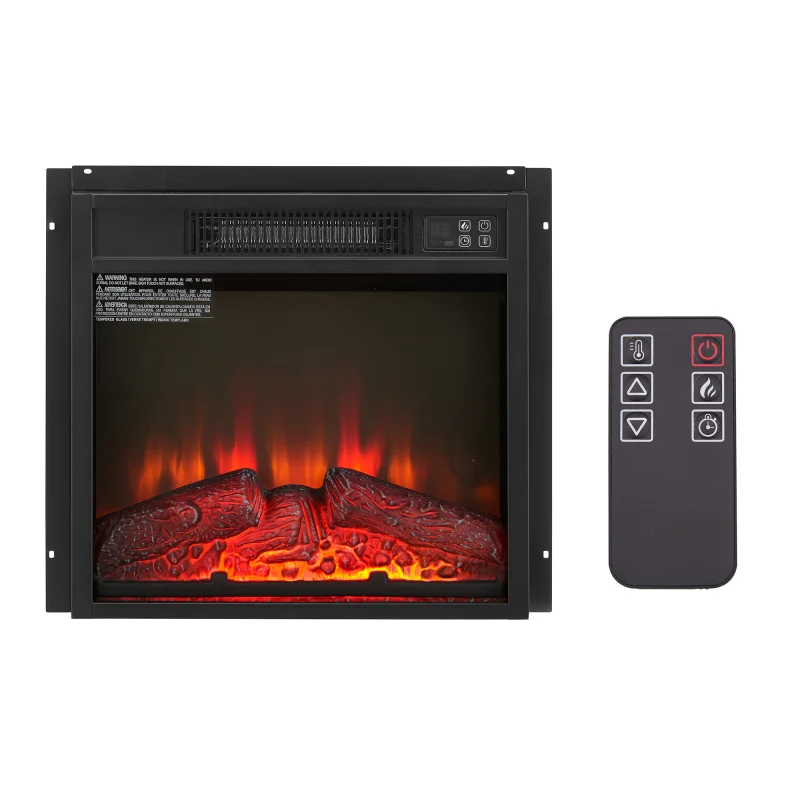 Electric Fireplace Insert 18 1400W 120V ,Equipped with remote control, ultra thin heater with log set & realistic flame - BLACK