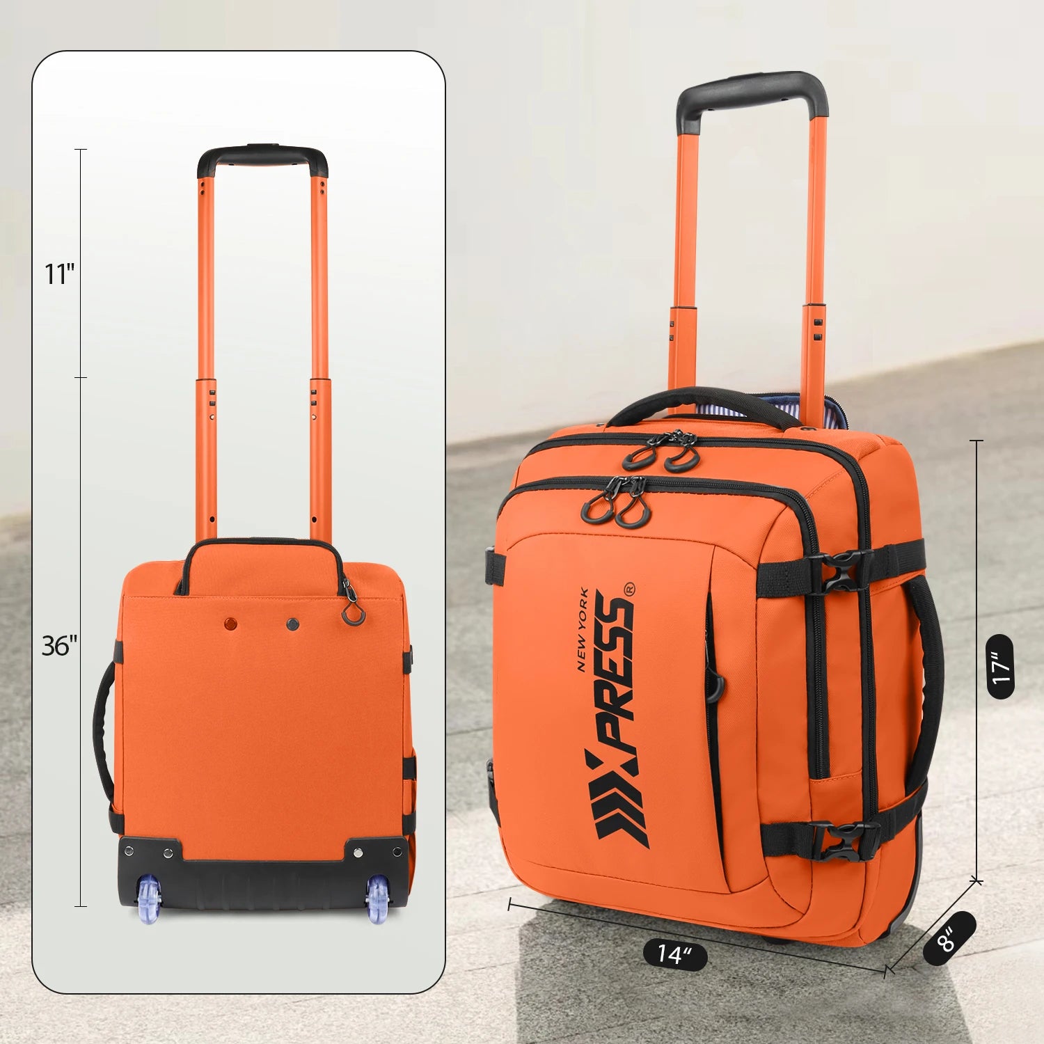 17" Carry On Luggage for Airplanes Lightweight Resistant Suitcase with Wheels for Business Trip & Short Distance Traveling