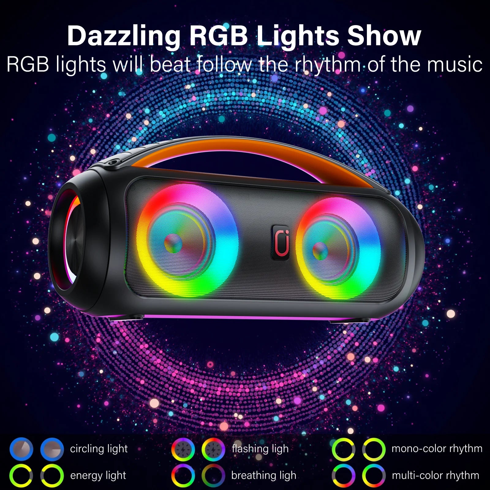 Portable Bluetooth Wireless Speaker, Loud Boombox Speaker with Subwoofer, Powerful Deep Bass Stereo Sound, IP65 Waterproof