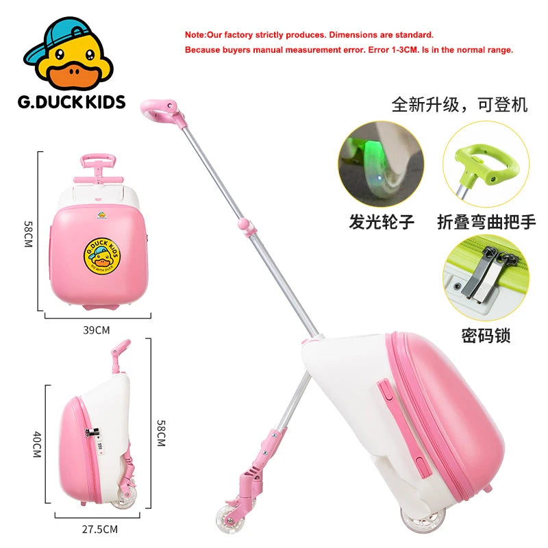 Upgrade One click disassembly Kids Luggage Can Sit to Ride Password Box Lazy Man Trolley Travel Bag Baby Boarding Suitcase