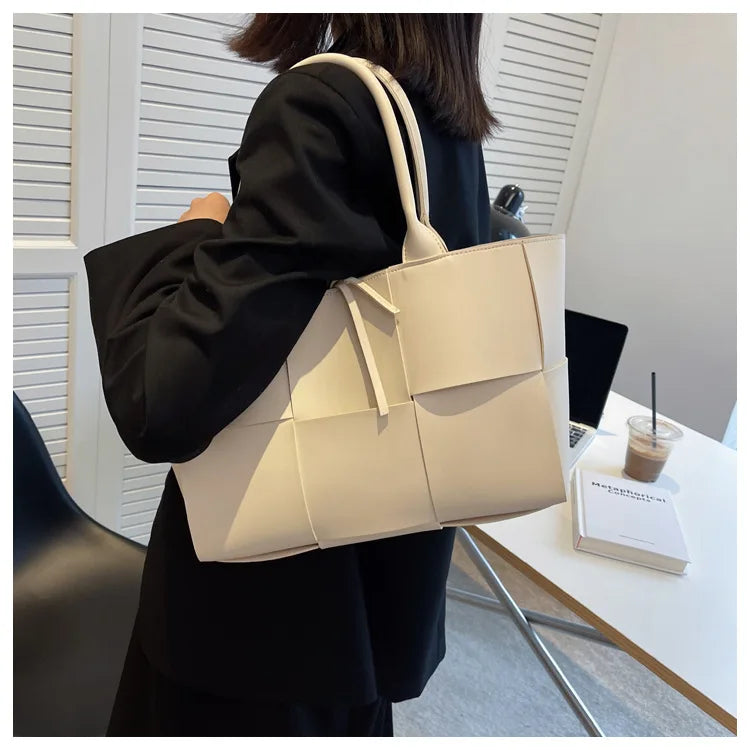 Large Capacity Handbags for Women 2022 Fashion Leather Woven Tote Bags Designer Solid Color Lacing Plaid PU Shoulder Bags