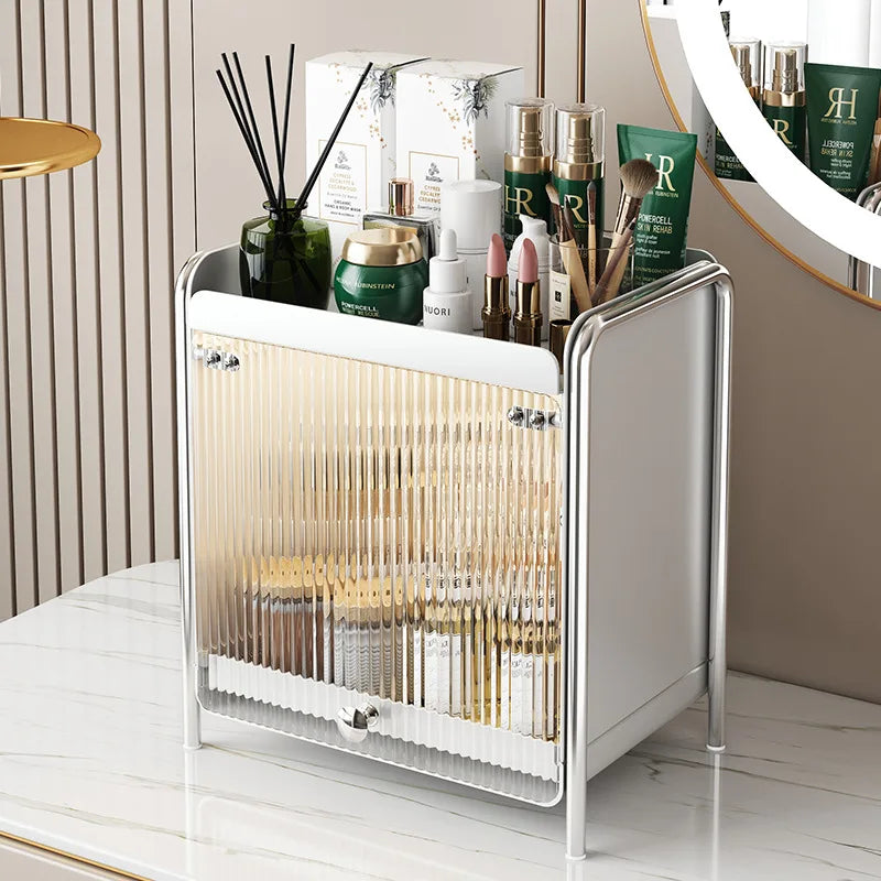 Desktop Makeup Organizers Light Luxury Cosmetics Storage Box Dustproof Sundries Storage Cabinet Bathroom Skincare Storage Rack