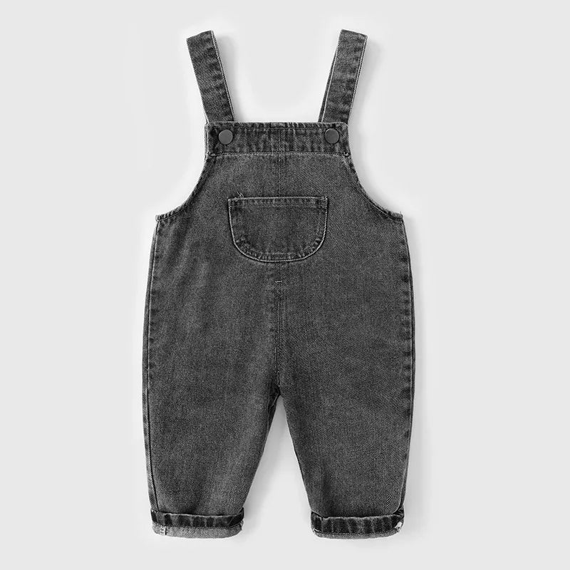 New Spring Kids Pants Baby Girls Overalls Boys Solid Denim Jumpsuits Children Trousers 0-5Y