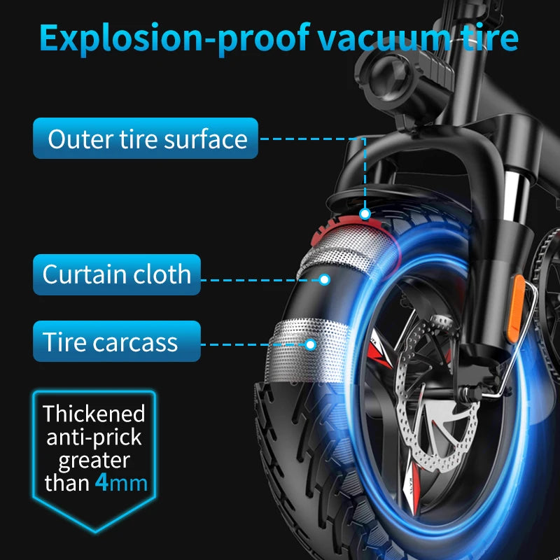 Foldable Electric Bike 400W Motor 48V 10/15/20Ah Removable Battery 45 Miles Range City Commute Ebike 14" Cruiser Bicycle