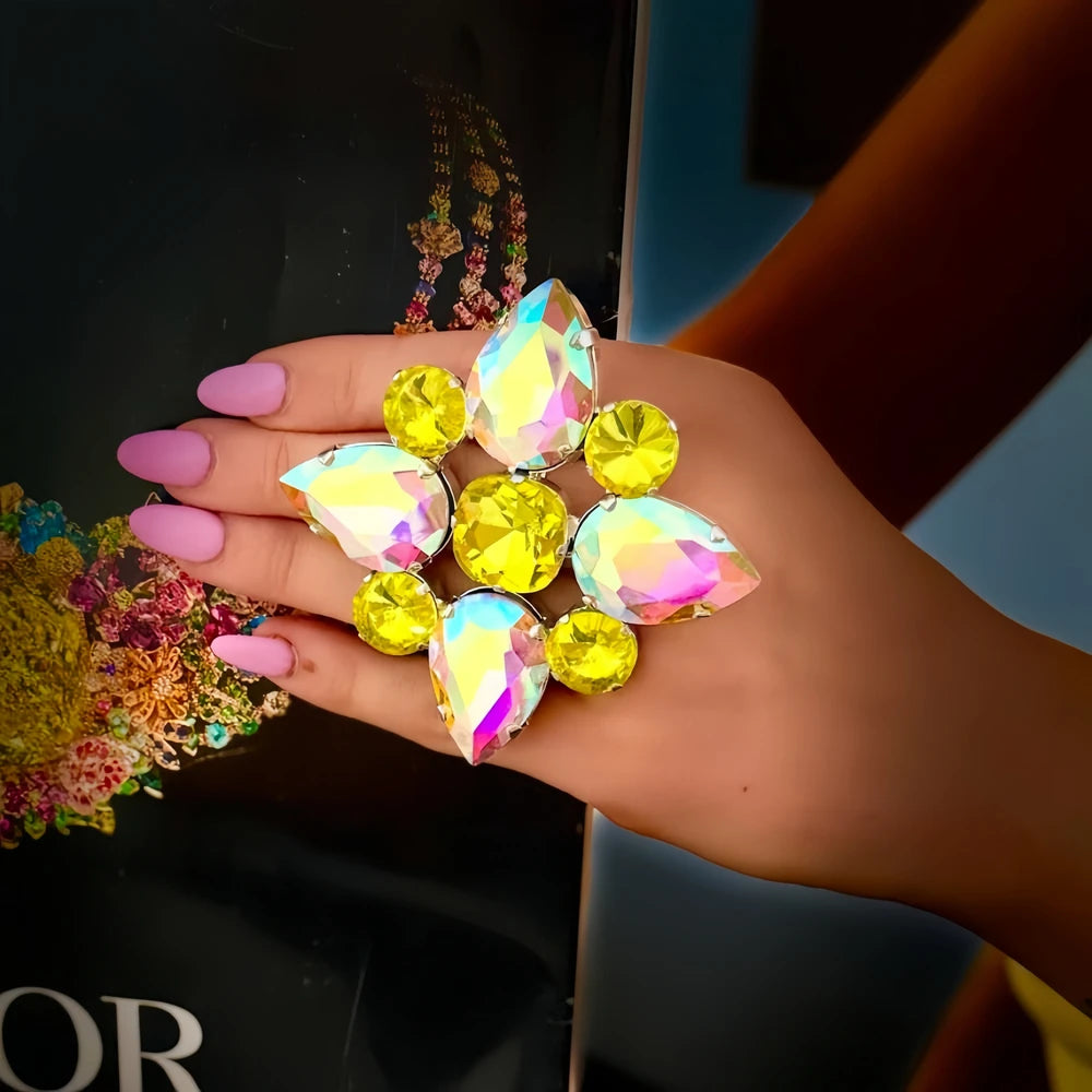 Stonefans Crystal Statement Open Ring Water Drop Cocktail Party Gift Dramatic Geometric Rhinestone Finger Jewelry Adjustable