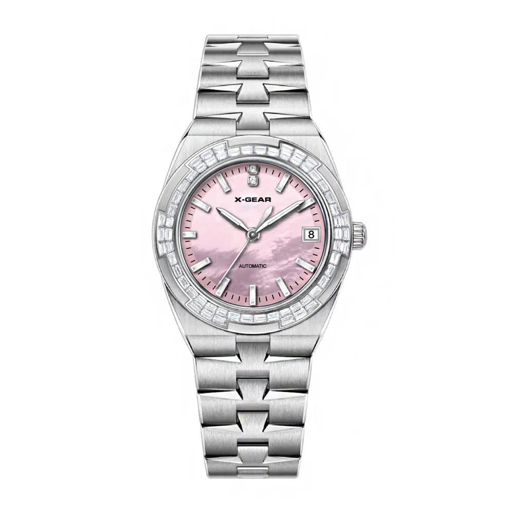 Luxury automatic mechanical watch for women; waterproof, elegant and fashionable round watch as a gift for girlfriend.