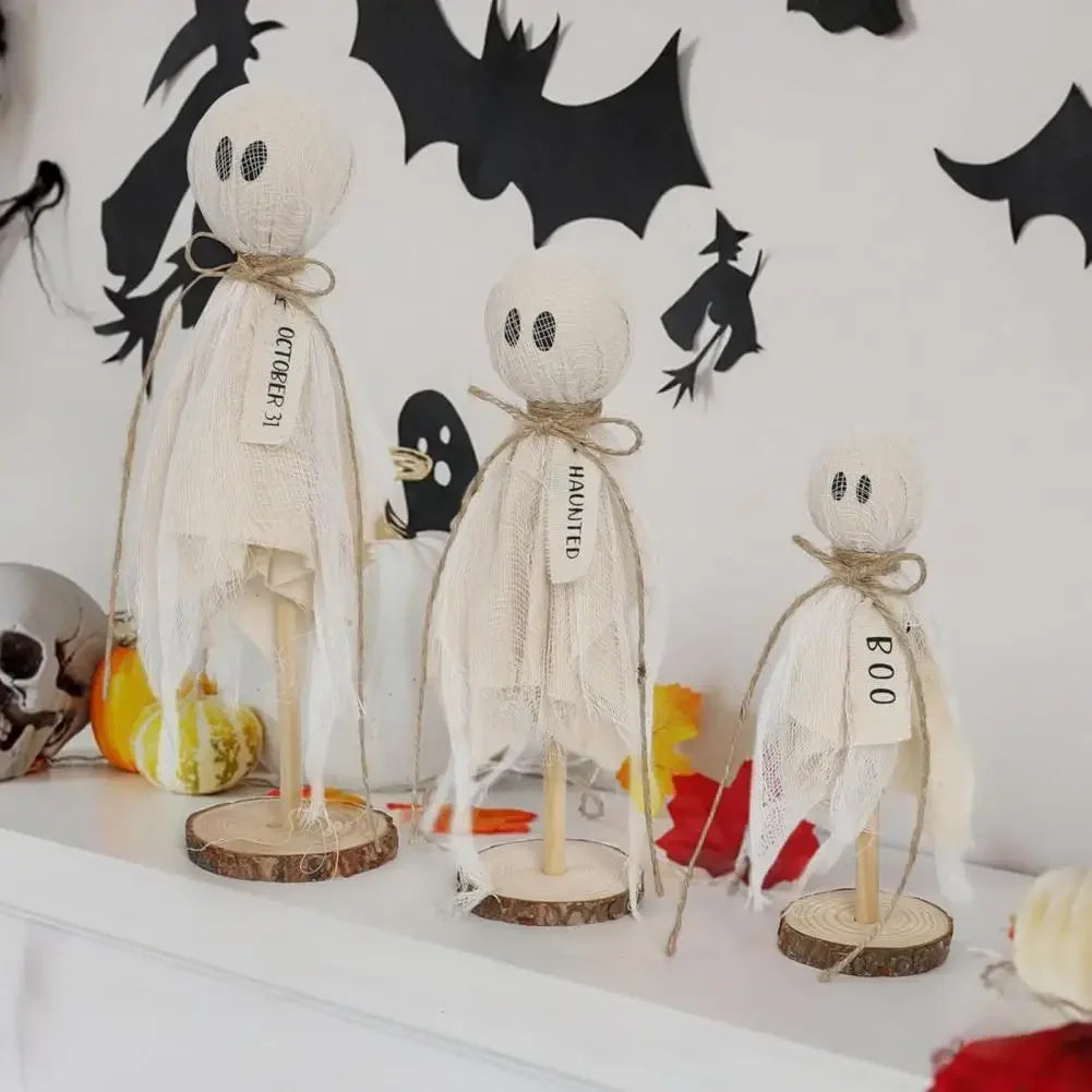 Fun Halloween Decorations Halloween Decor Set of 3 Wooden Ghost Ornaments Adorable Halloween Decorations with Fabric for A