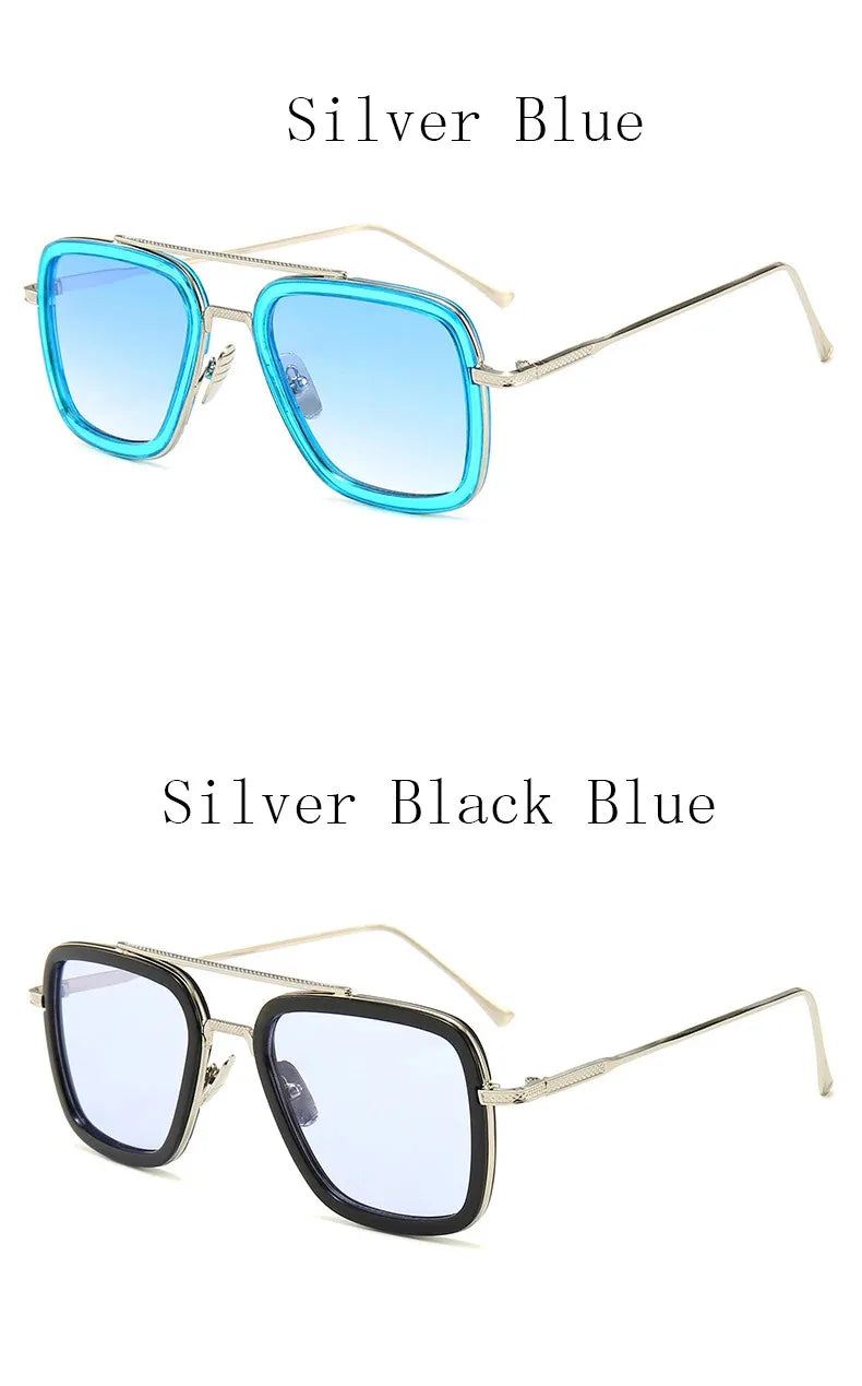Tony Stark Robert Downey Square Sunglasses for Men Women Fashion Classic Vintage Design Metal UV400 Transparent Sun Glasses 2025