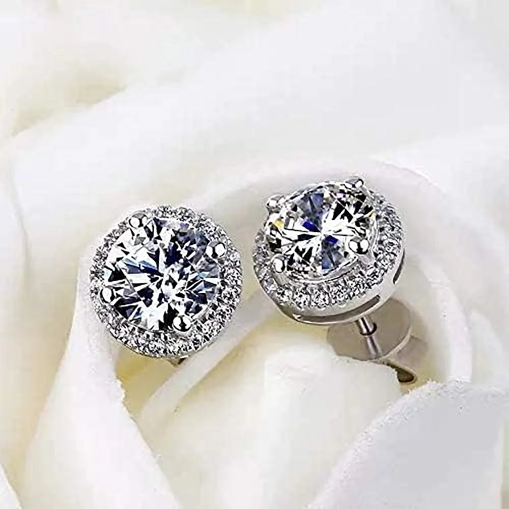 Real 0.5CT D Color All Moissanite Round Earrings For Women 925 Sterling Silver Sparkling Stud Earring Fine Jewelry Ships From US