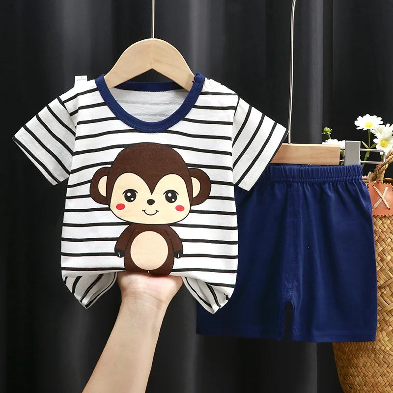 0-3year Old Baby boys Clothes set Outfits Summer Short Sleeved T-shirt Sets Toddler Costume Printed Cartoon Cute boys Suits