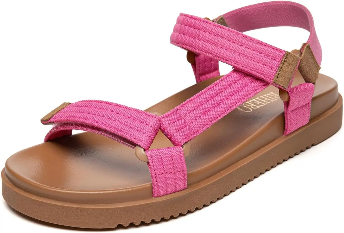 Women's Flat Sandals Comfortable Open Toe Adjustable Strap Walking Footbed Sandals