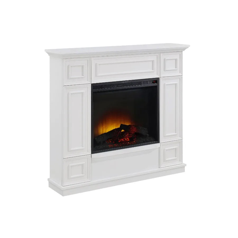 Modern FreeStanding Electric Fireplace with 43.31 Inch Heated Display in White Finish for Cozy Living Room Ambiance EnergyEffic