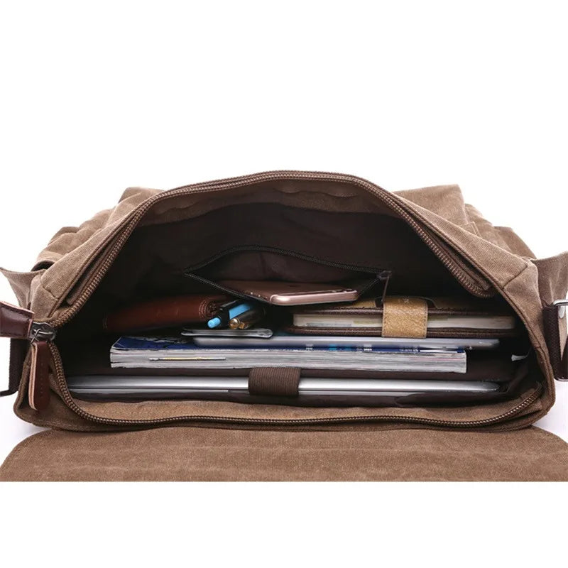 Men's Business Messenger Bags For Men Shoulder Bag Vintage Canvas Crossbody Pack Retro Casual Office Travel Bag