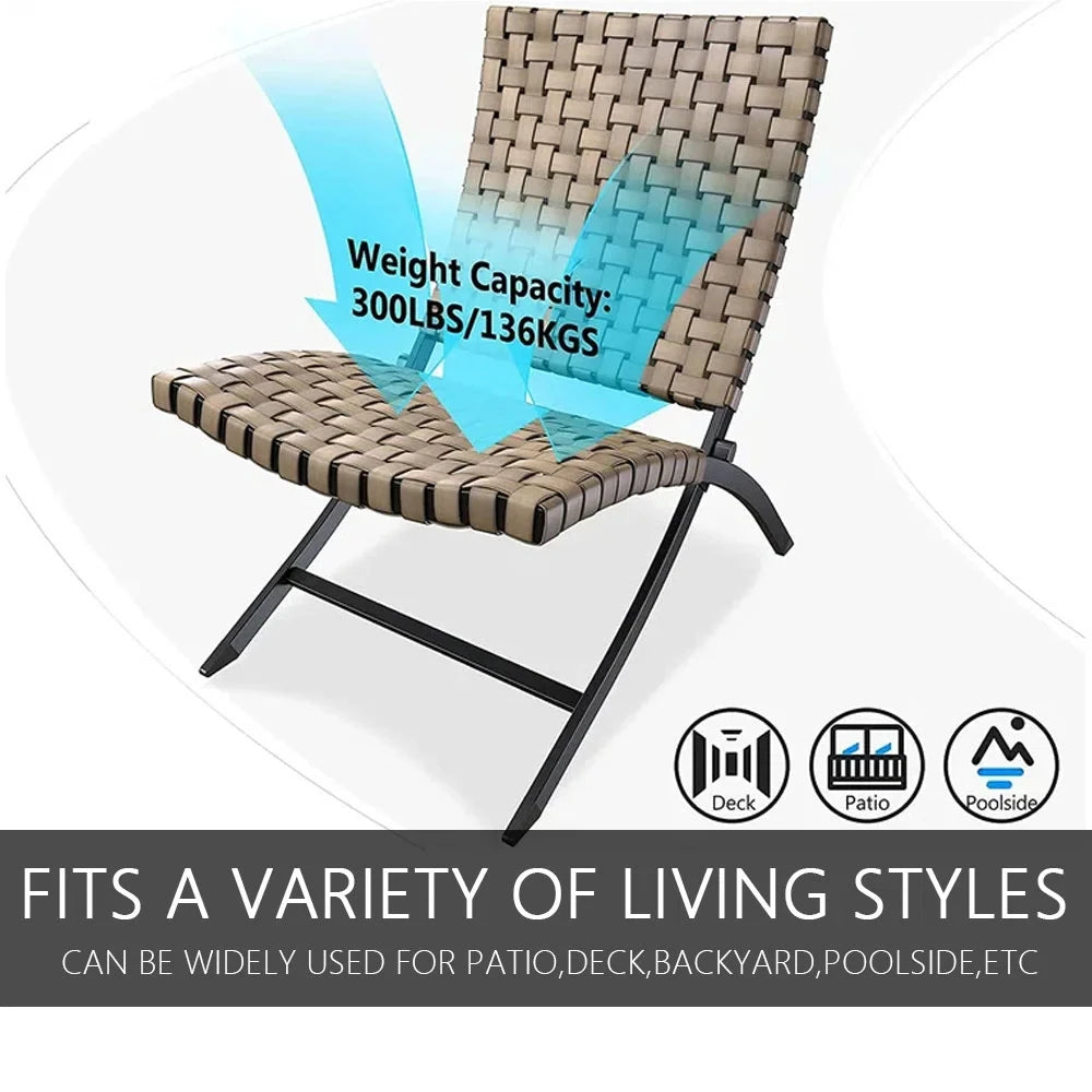 3 Piece Leather Texture Wicker Patio Chairs, Foldable Balcony Furniture Set with Outdoor Lounge Seating and Side Table