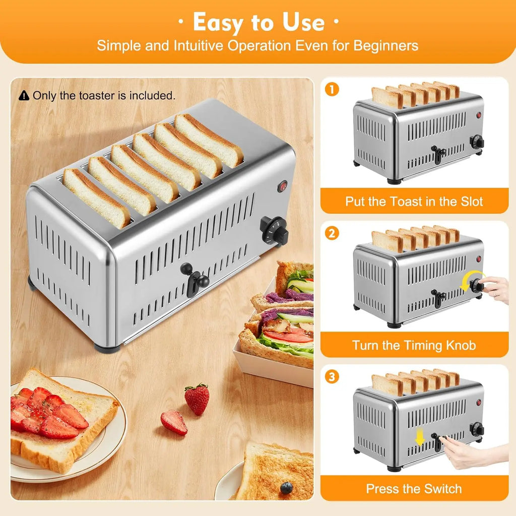 Electric 6-Slice Bread Toaster 1680W Adjustable Timer 110V for Kitchen Home Cooking Appliance