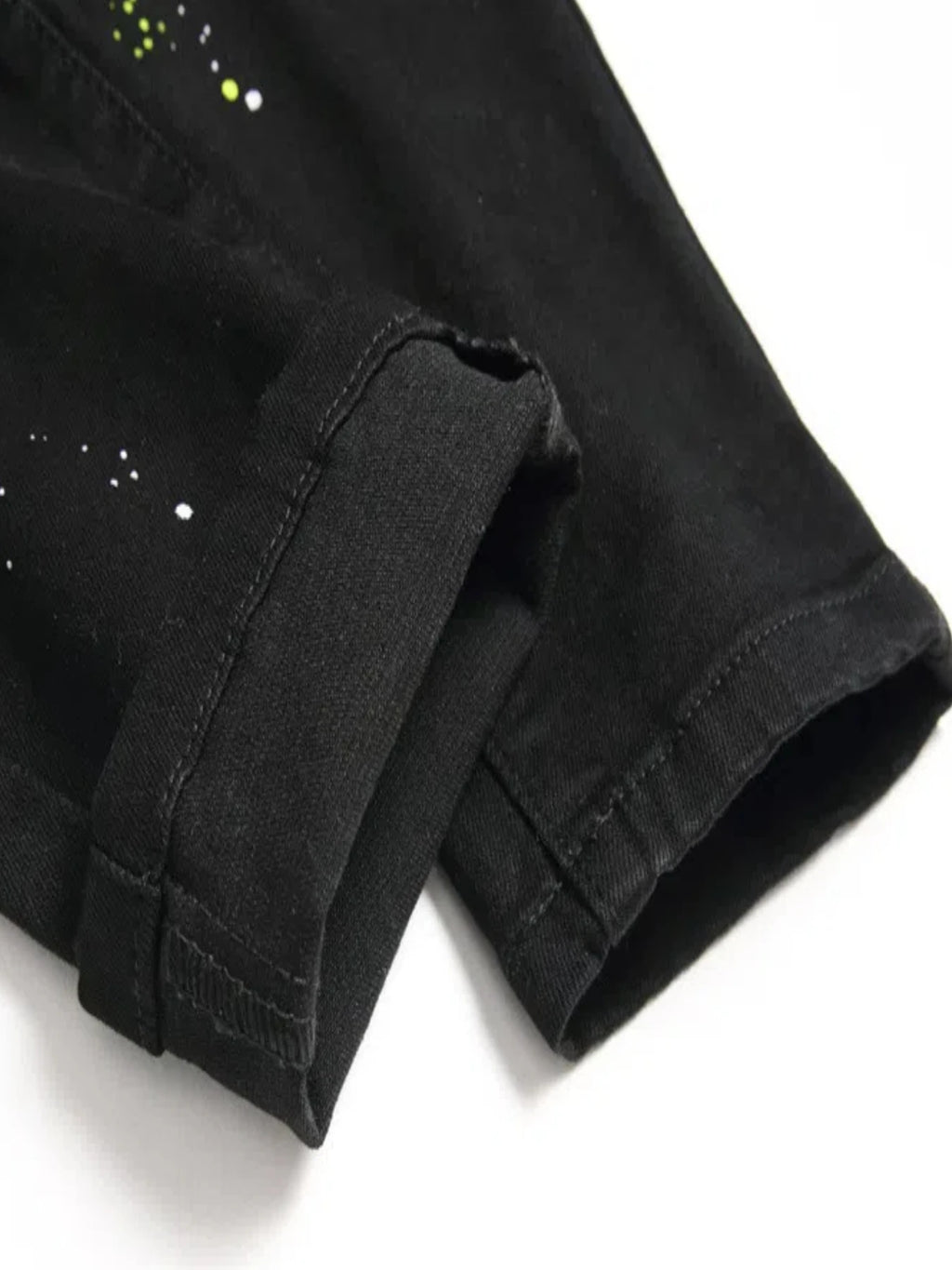 Men's Ripped Jeans Casual Print Slim Stretch Embroidered Jeans Skinny Denim Black Foot Wash Jeans