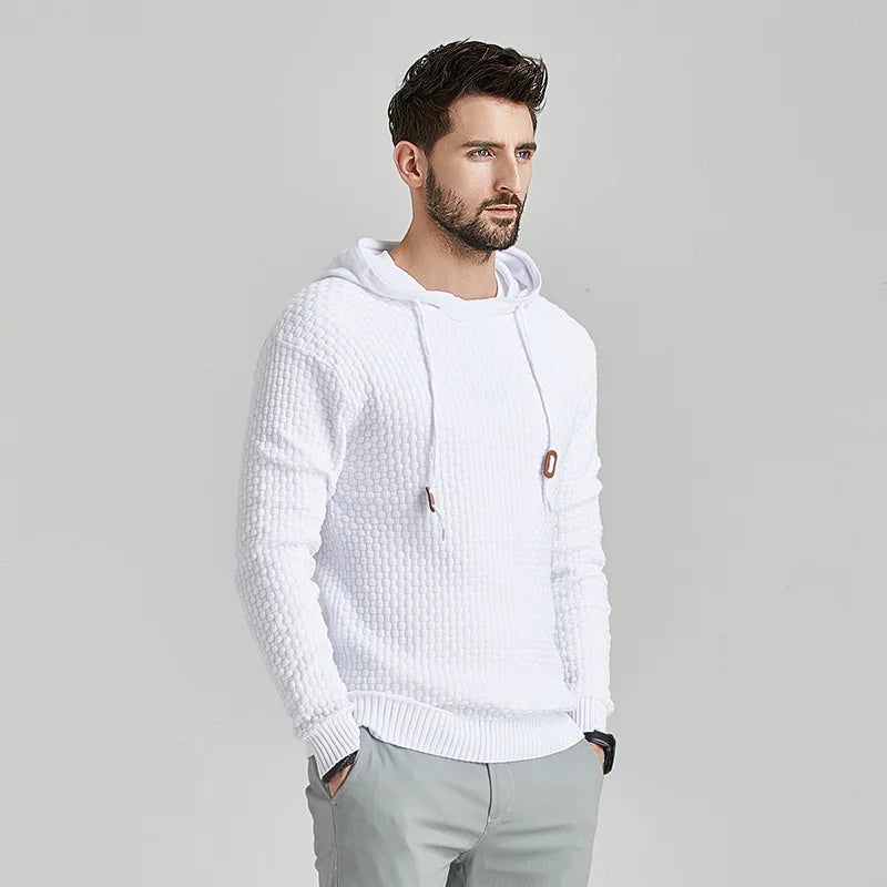 European and American Fashion Men's Hooded Long Sleeved Pullover Knitted Sweater for Spring and Autumn New Base Casual Sweater