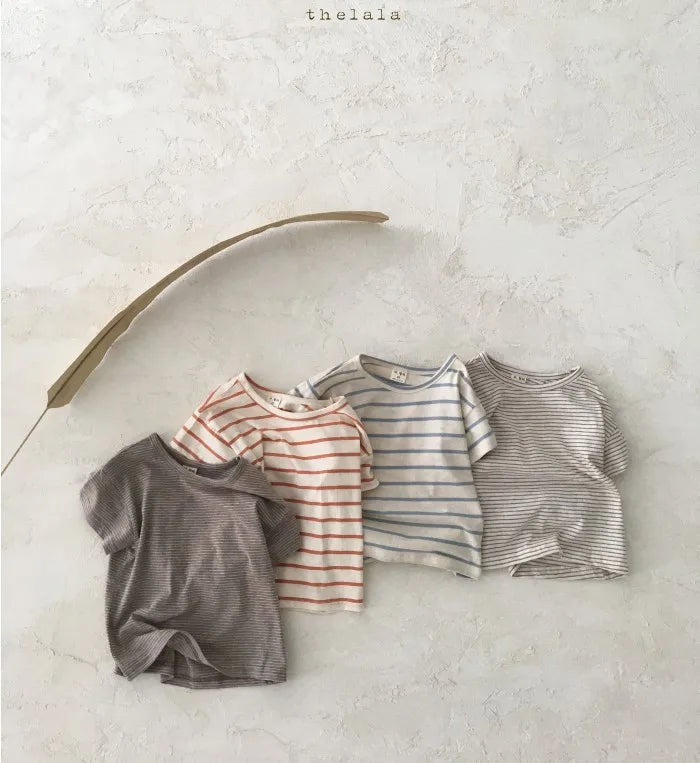 Baby Boy Stripe Shirt Summer Casual Short Bat Sleeve Kids Shirt for Boys Clothing Children Girls Sports Shirt Cotton Tops