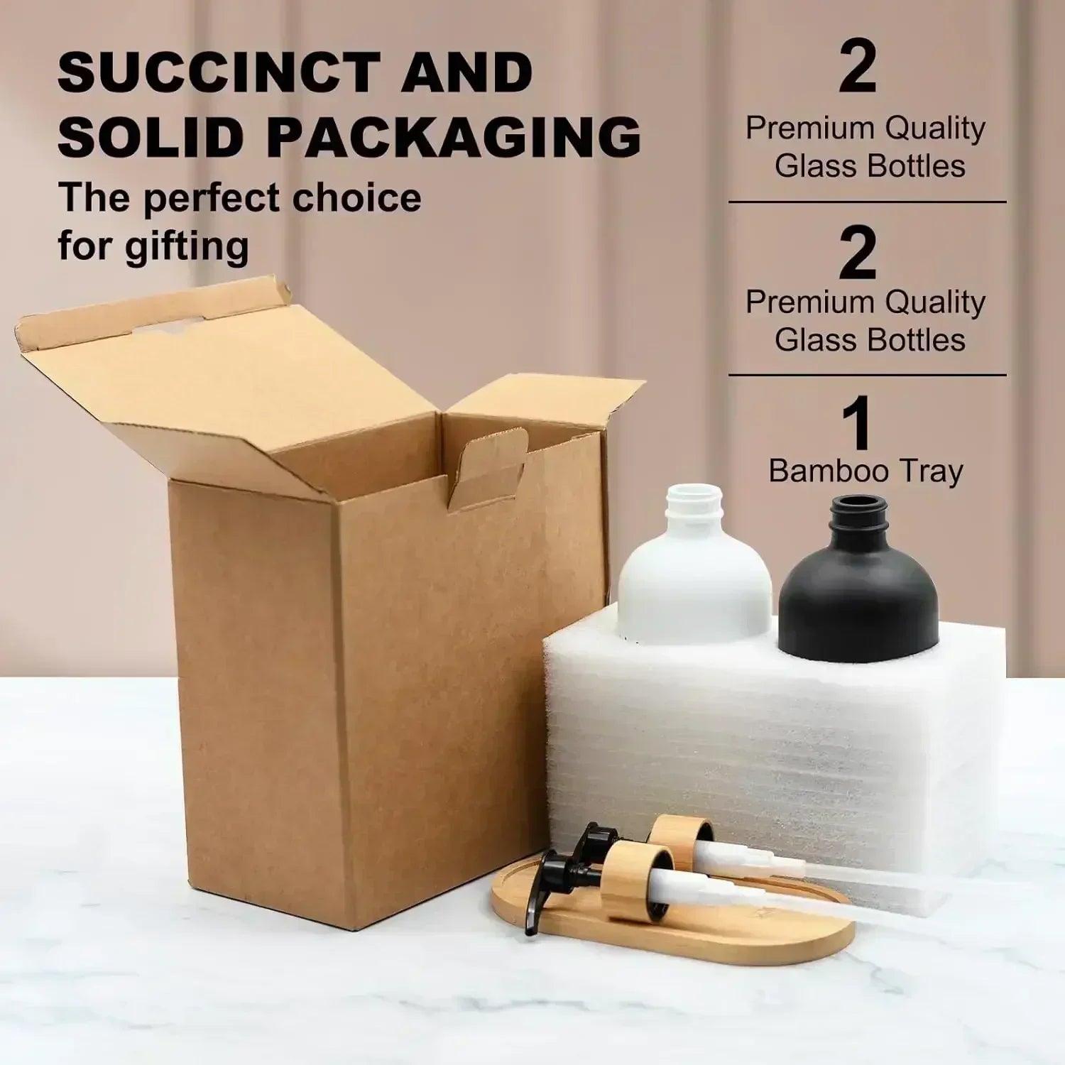 Dish Soap Dispenser Set with Bamboo Tray Kitchen Soap Dispenser Set Glass Matte Hand and Dish Soap Dispenser Set