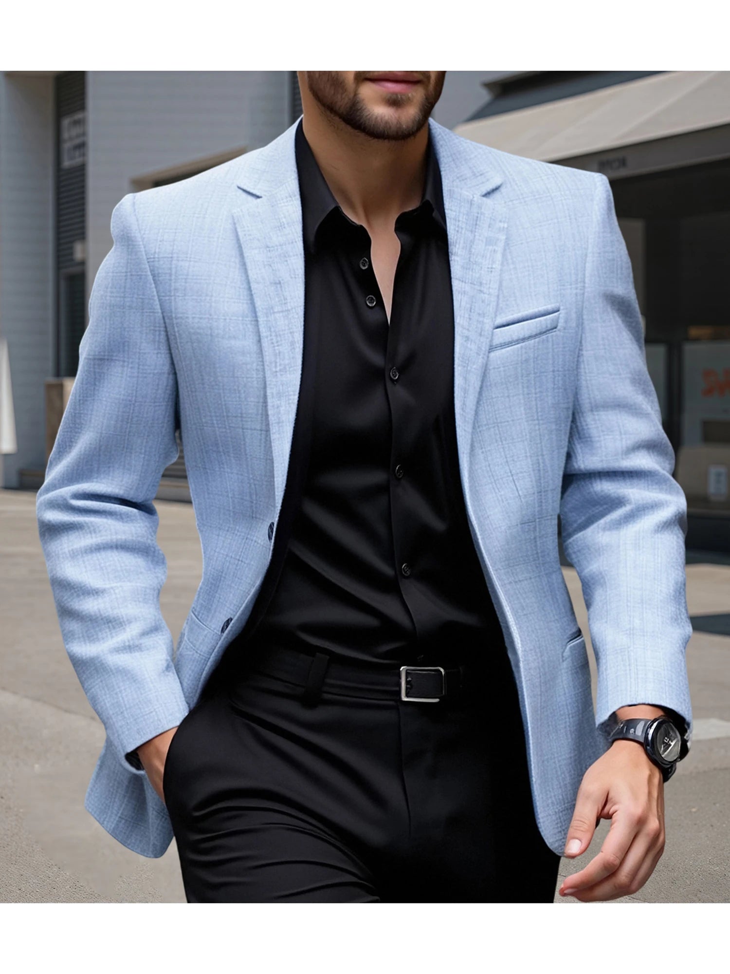 Men s  Fit Casual Blazer with Notched Lapel and Single Button Closure Fashionable Solid Color Sport Coat for Spring and