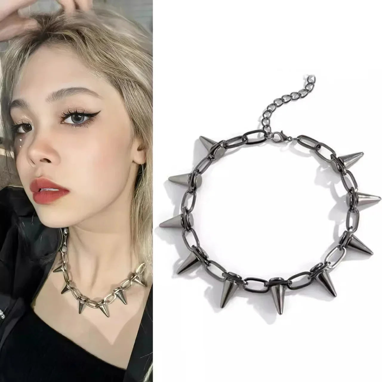 Fashion Punk Spike Chokers Necklaces Goth Rivet Collar Choker Necklace Metal Spike Link Chain Unisex Rock Night Club Jewelry