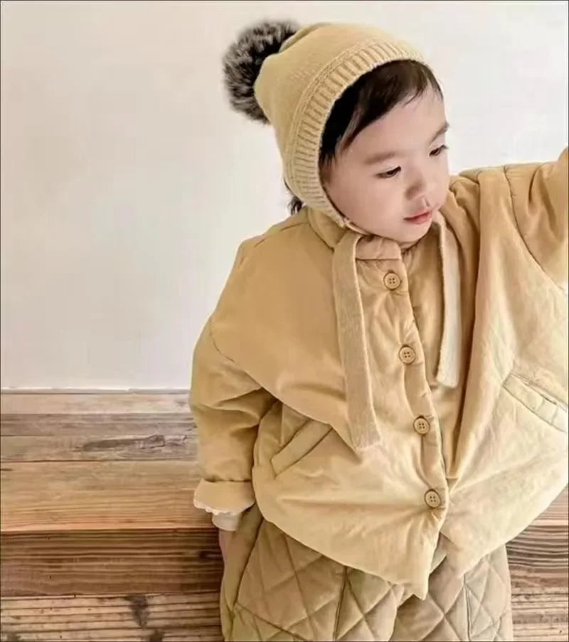 Winter Kids Jacket Thicken Cotton Warm Boys Girls Winter Coat 2024 Solid Color Children Retro Style Outwear Windproof Warm Coat