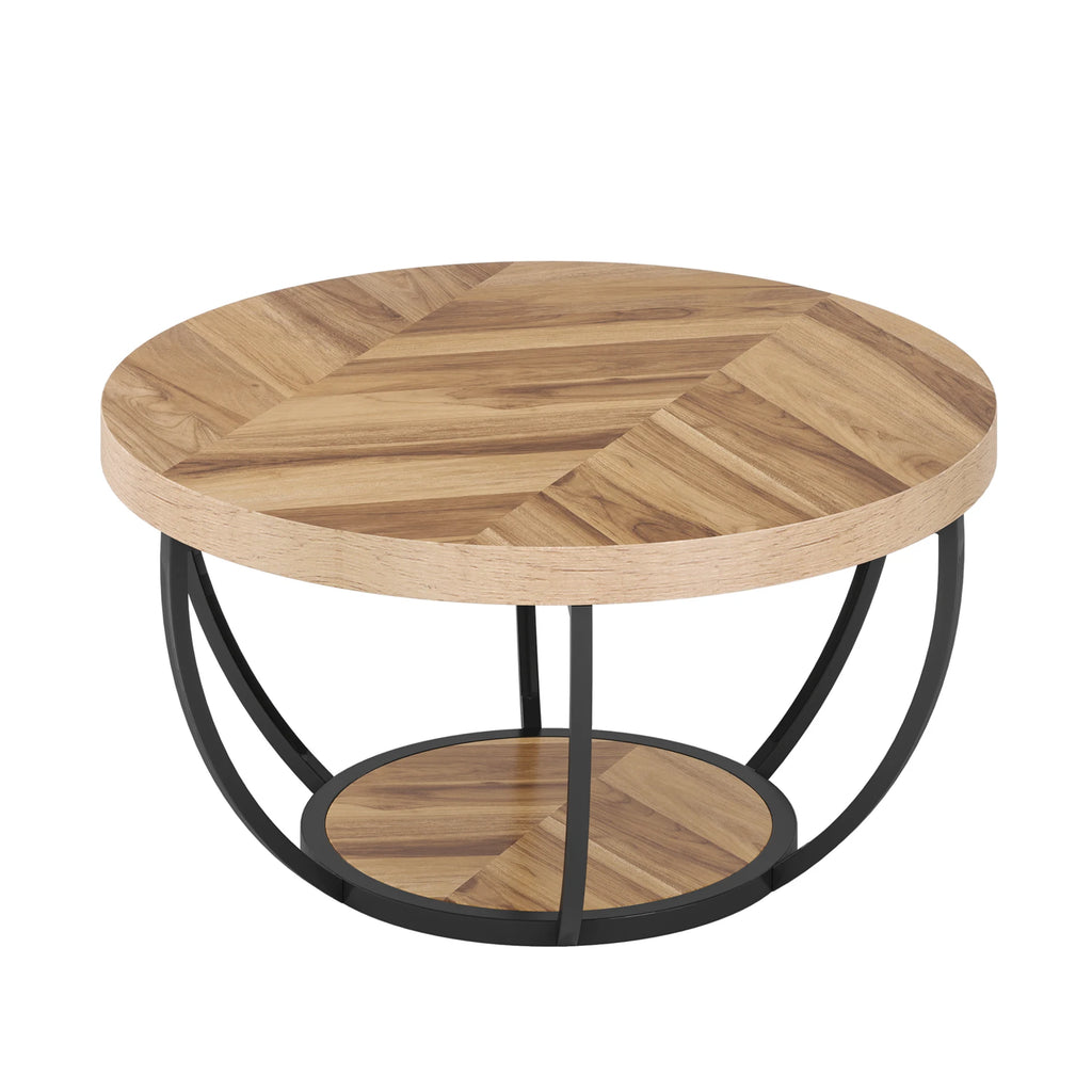 Tribesigns 31.7" Round Coffee Table, Industrial 2-Tier Circle Coffee Table with Storage Shelves, Modern Wooden Sofa Side Table