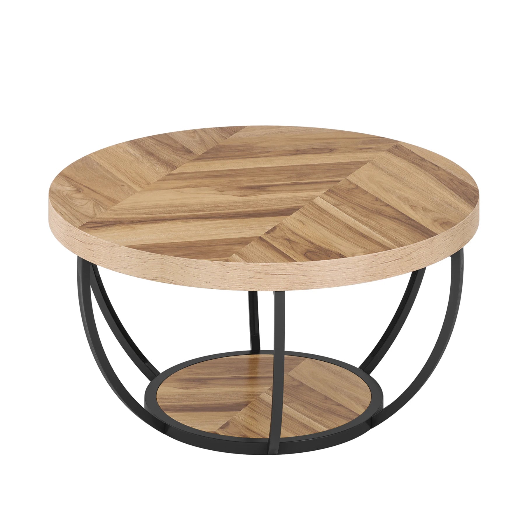 Tribesigns 31.7" Round Coffee Table, Industrial 2-Tier Circle Coffee Table with Storage Shelves, Modern Wooden Sofa Side Table