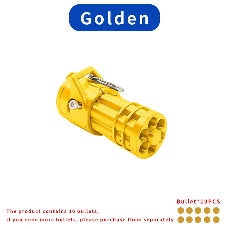 Functional Miniature Gatling Gun Keychain - BB Bullet Shooting, Plastic Material with Rotating Barrels