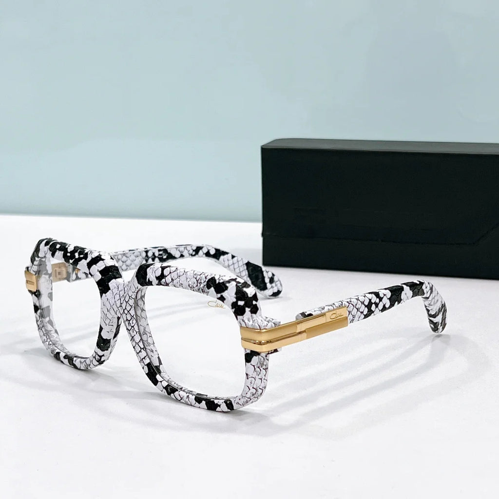 Original ACAZAL MOD6073 Stylish Top Quality Acetate+Leather Frame Men Sunglasses UV400 Clear Lens Business Women Couple Eyewear