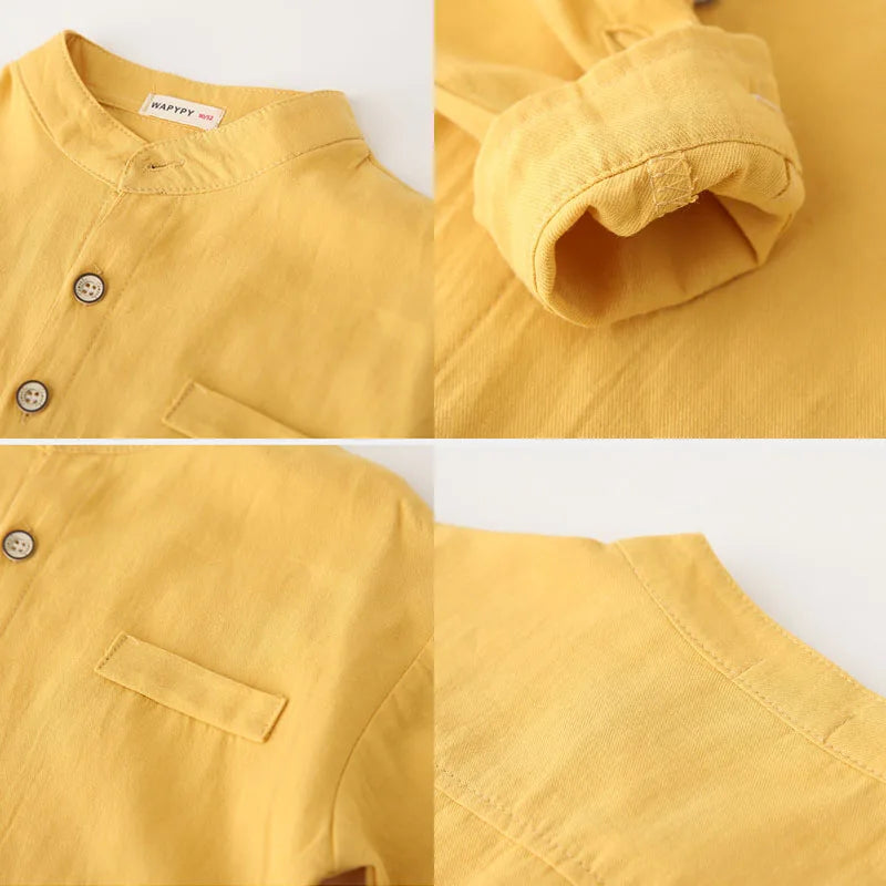 Baby Clothes Boys Shirts Buttons Soft Cotton Fall Kids Blouse Boutique Infantil 1 to 2 3 4 5 6 Yrs Casual White Blue Yellow Tops