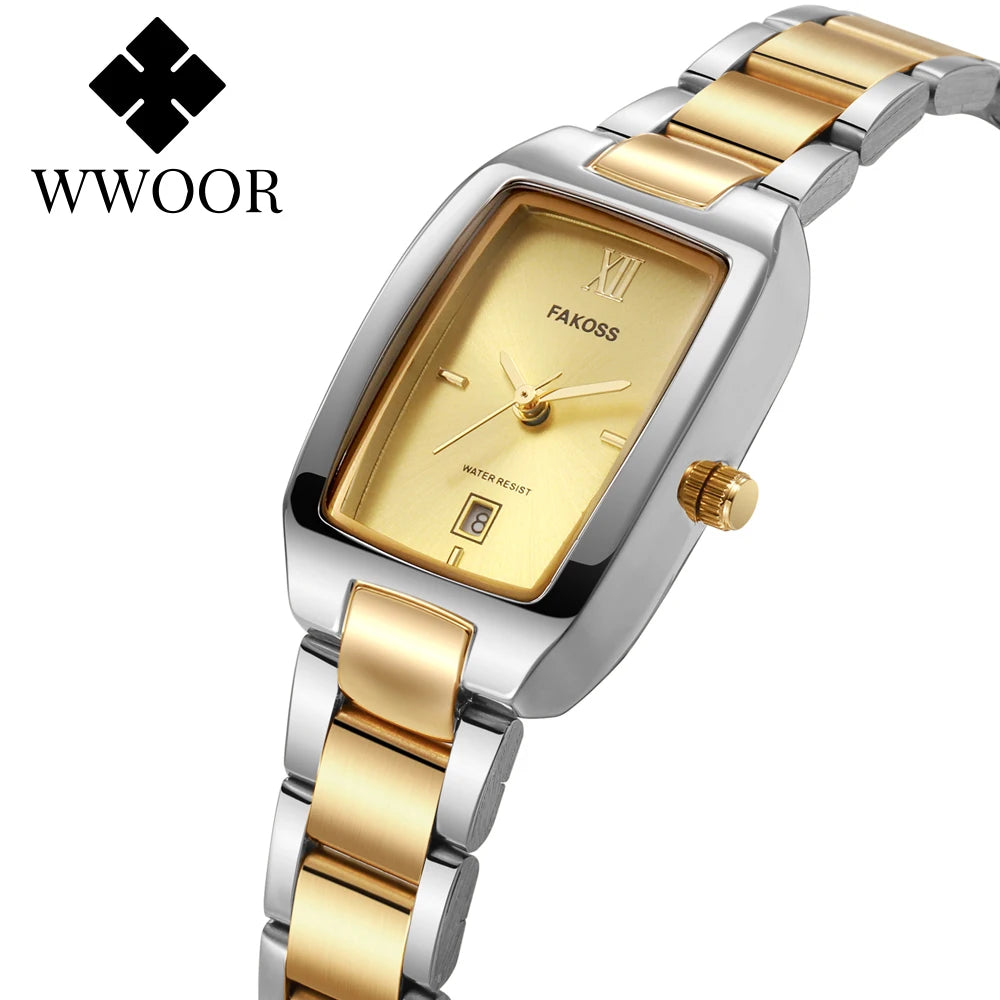 WWOOR Luxury Woman's Watch Elegant Waterproof Stainless Steel Watch for Ladies Dress Square Quartz Women's Watches Reloj mujer
