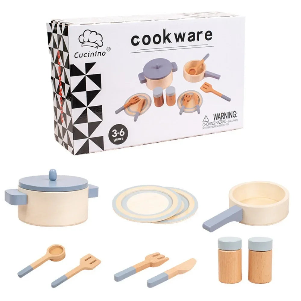 Wooden Mini Kitchen Toys Cookware Pot Pan Cook Pretend Play Educational House Toys For Children Simulation Kitchen Utensils Girl