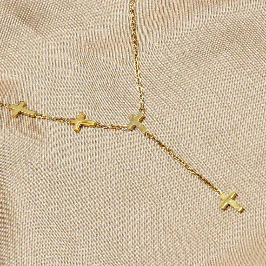 Lxalry 18K Gold Plated Stainless Steel Cross Y Necklace for Women – Waterproof, Tarnish-Free, Faith Jewelry Gift for Birthday, A